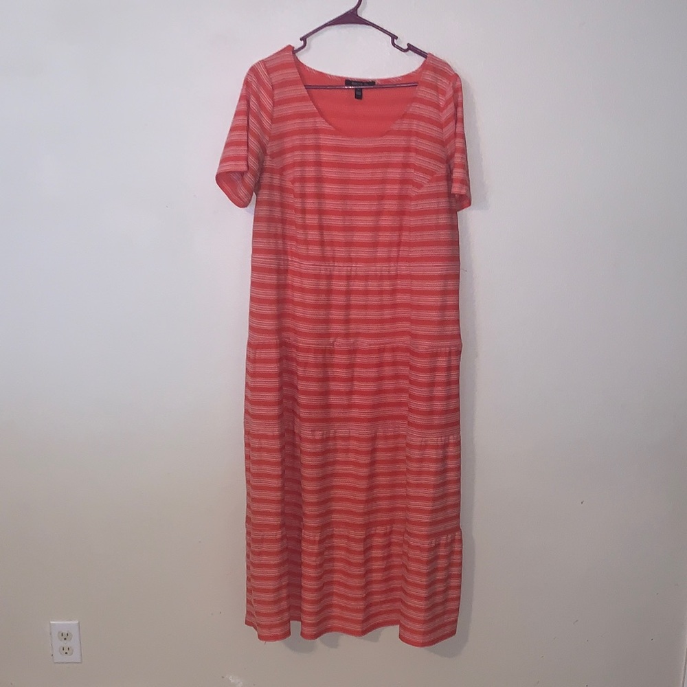 Suite 7 Orange Striped Summer Dress Short Sleeve Maxi